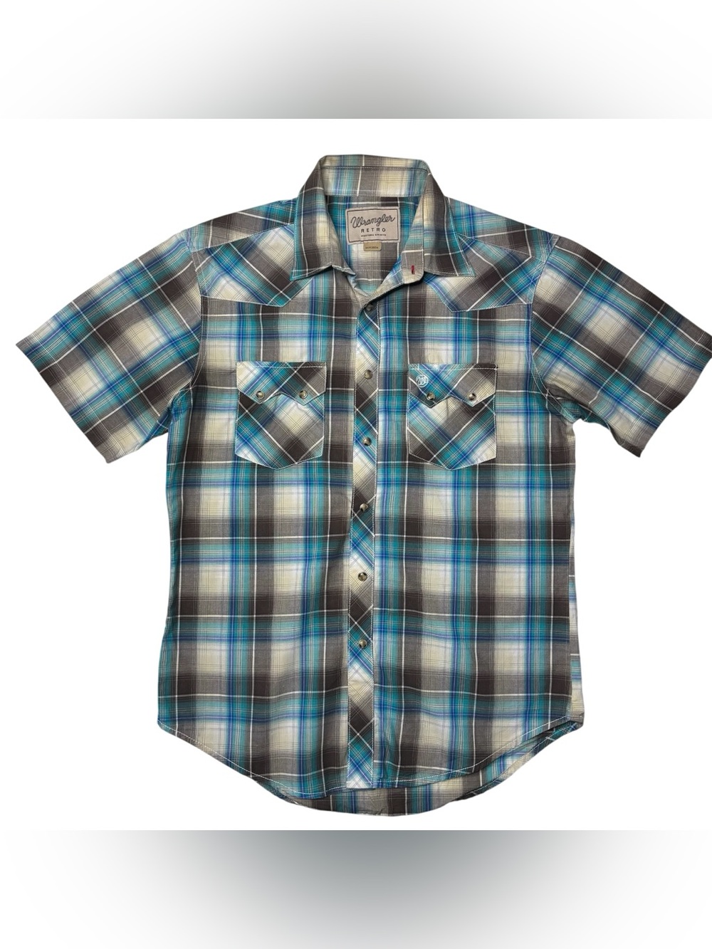 Wrangler Retro Western Shirt Men’s Medium Plaid Pearl Snap Short Sleeve